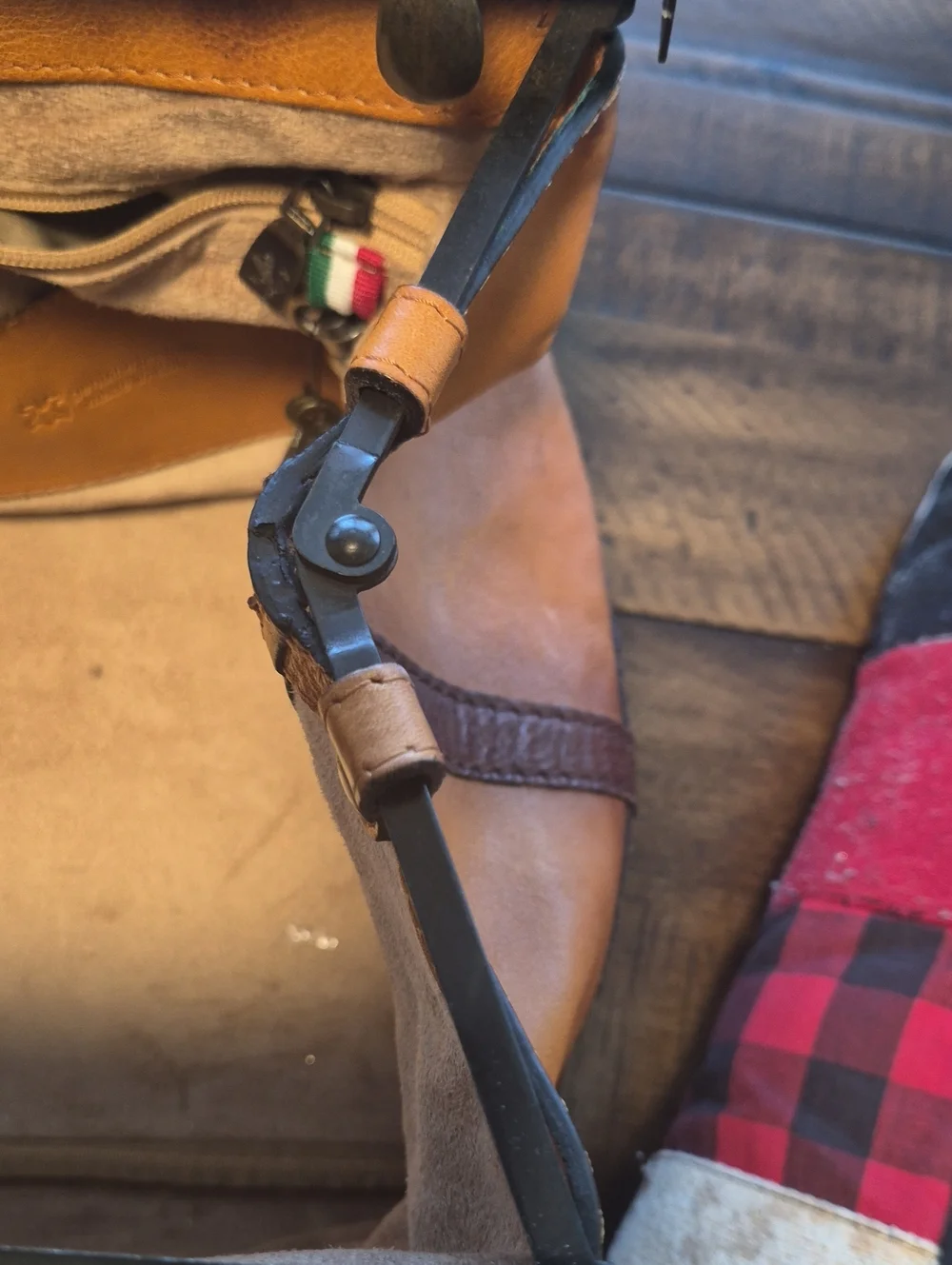 Two-Tone Brown Leather Satchel with Top Handle